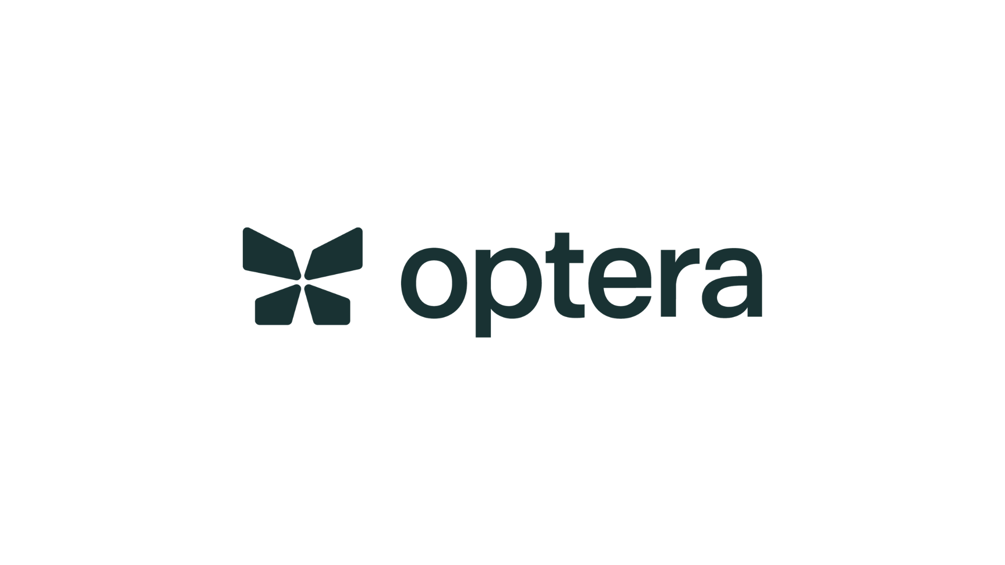 Logo features a simplified butterfly silhouette in dark green, followed by the word Optera in all lowercase